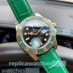 High Quality Clone Rolex Submariner Black Dial Green Leather Strap Watch